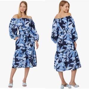 Tommy Bahama NEW Island Gauze Floral Tropical Long Sleeve Off Shoulder Dress M